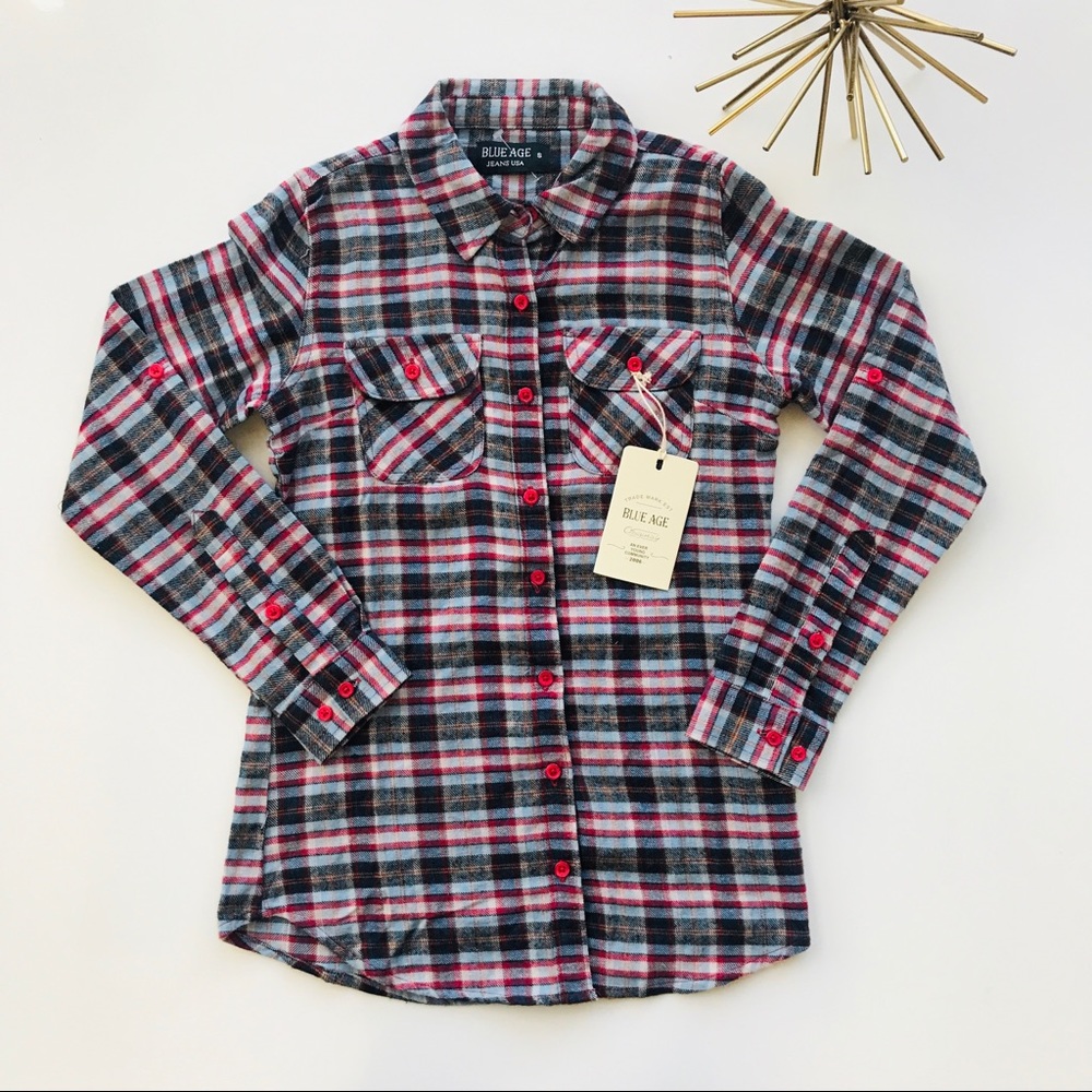NWT Blue Age Womens Flannel Plaid Shirt sz S